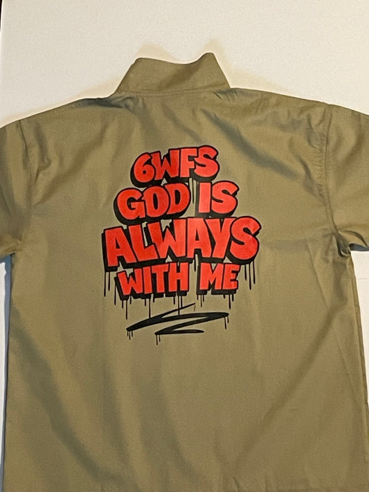 God Is Always with me- ZIPPER SHIRT (Khaki & Crimson