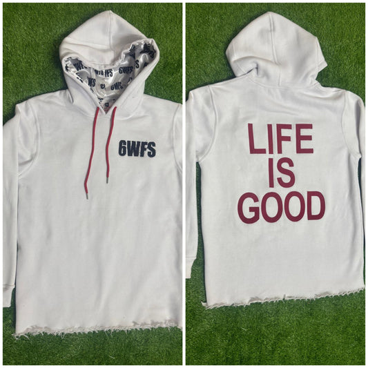 Distressed Life is Good Hoodie(White Satin)