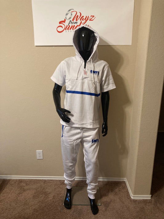 White & Royal Blue Short Sleeve Tracksuit